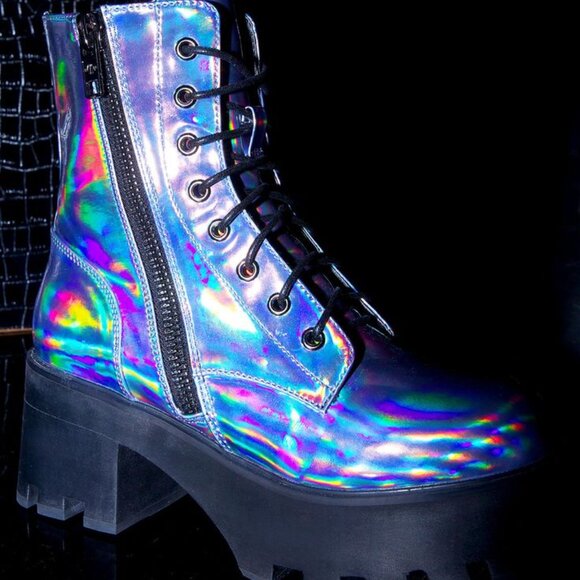 CURRENT MOOD Opalescent Odyssey holographic platform boots size 6 - Picture 2 of 14